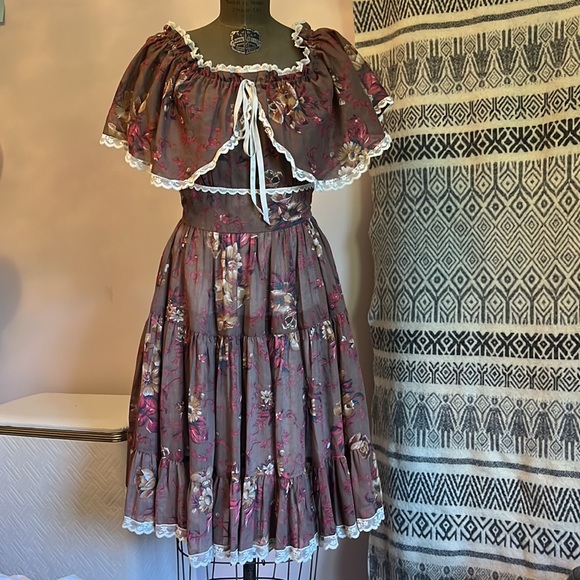 Vintage Gunne Sax A-Line Cotton-Blend Dress Cottagecore/Prairie - Picture 2 of 13